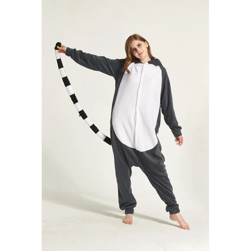 LEMUR животных Косплэй костюм Onesie Толстовка для взрослых Для женщин Для мужчин Хэллоуин для отдыха и вечеринок флис полной длины