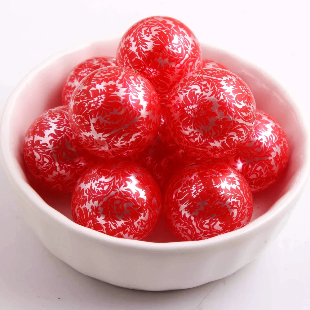 

20mm 100pcs Christmas acrylic Imitation pearl printing red decoration Flower beads for kid's jewelry making!