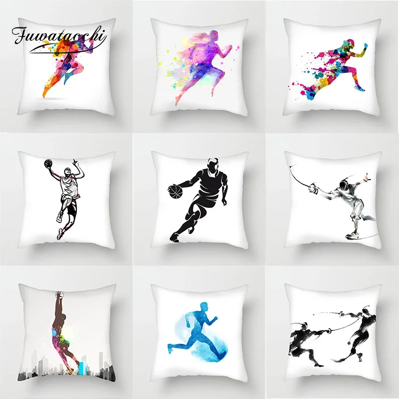 

Fuwatacchi Running Fencing Pillow Cover Play Basketball Sports Painted Cushion Cover For Home Decorative Pillowcases 45*45 cm