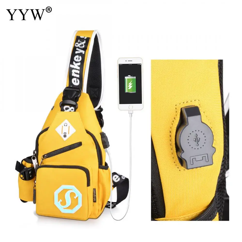 الأصفر الرجال حقيبة رافعة Usb تهمة واجهة متعددة الوظائف الكتف الخصر أكياس سستة Crossbody حقيبة الذكور حقيبة صدر للرجال Sacoche أوم