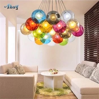 

Nordic Crystal Glass Ball Pendant Lights Living Room Bar Cafe Dining Room Led Modern Design Lamp Colorful villa Hanging Fixtures