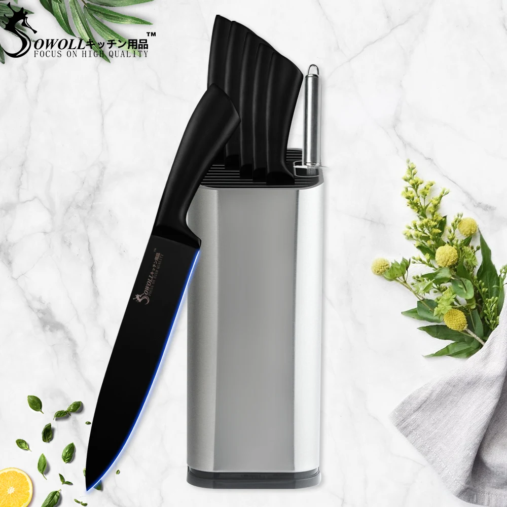 

Sowoll Chef Kitchen Knife Stainless Steel Knife Holder & Sharpening Professional Cooking Knife Non-Stick Coating Kitchen Tools