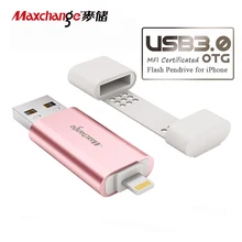 Maxchange USB Flash Drive OTG USB 3.0 32G 64G 128G Storage Flash Memory Pendrive U Disk Memory Disk For iPhone/iPad/PC Pink