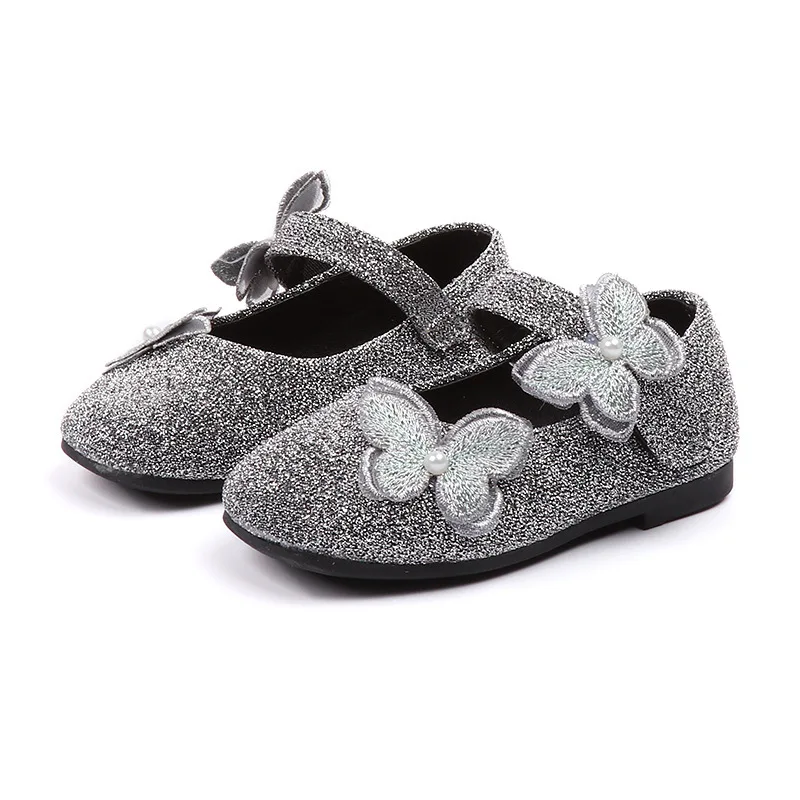

2018 New 1 year Bling Dance Shoe Butterfly Girls Leather Party Shoes Soft Princess Shoes Toddler Baby Dress Shoes 2 years