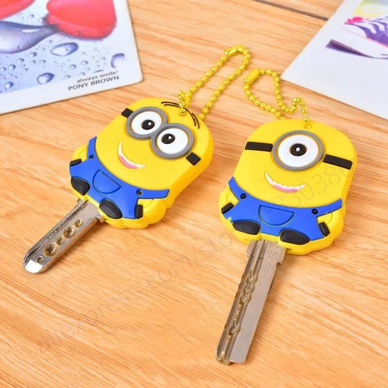 

2pcs/Lot 3D Despicable Me 2015 Favor Gift Minion Stitch Key Cover Chain Cap Keyring Hot Sell Toys