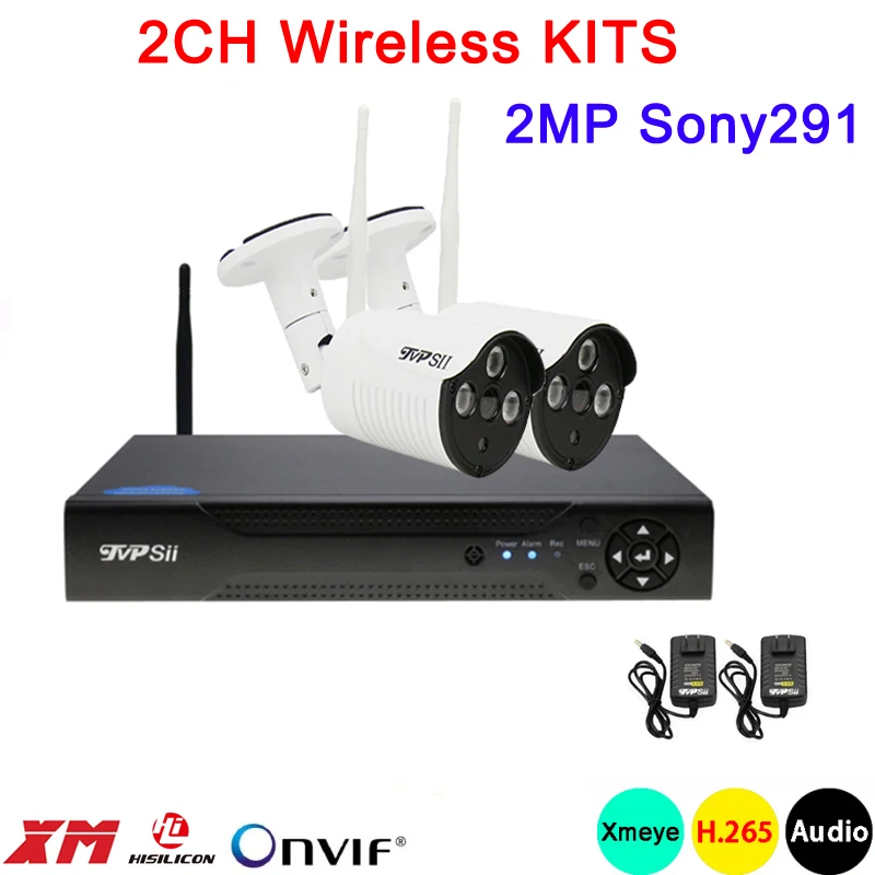 

2MP Sony291 Dahua Three array Infrared Xmeye APP Waterproof HD H.265 25fps 2CH 2Channel WIFI Wireless IPCamerakits FreeShipping