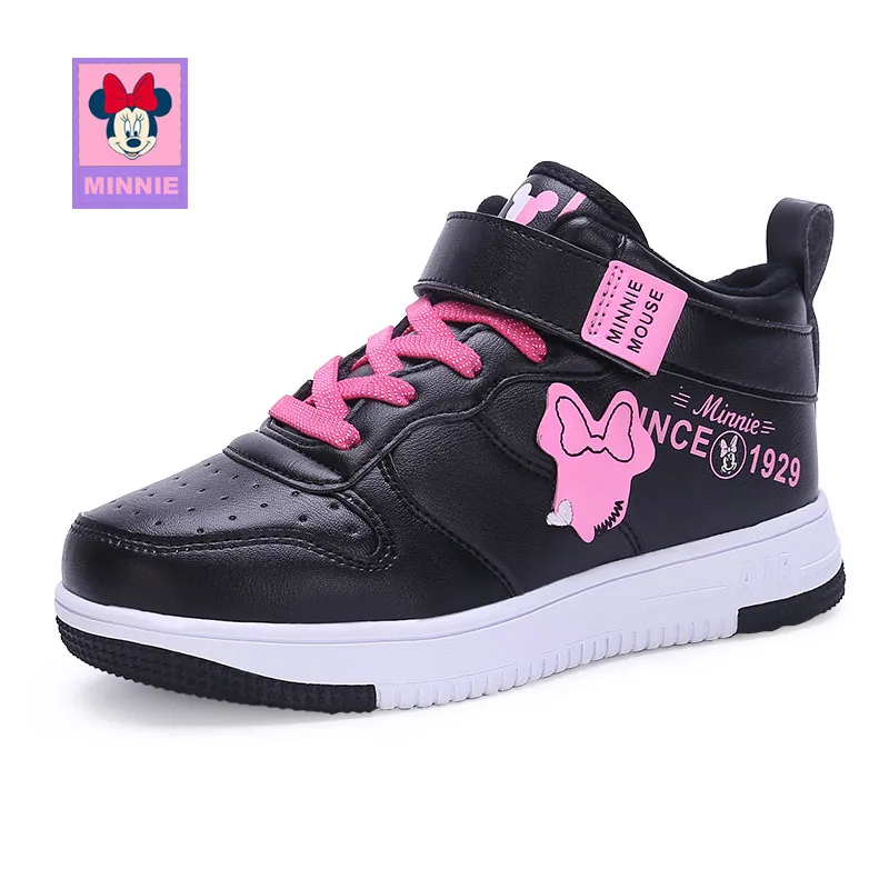 Дисней детская повседневная обувь Минни Девочки обувь весна осень детская обувь Нескользящая износостойкая обувь дети размер 31-37 - Цвет: Black Minnie Shoes
