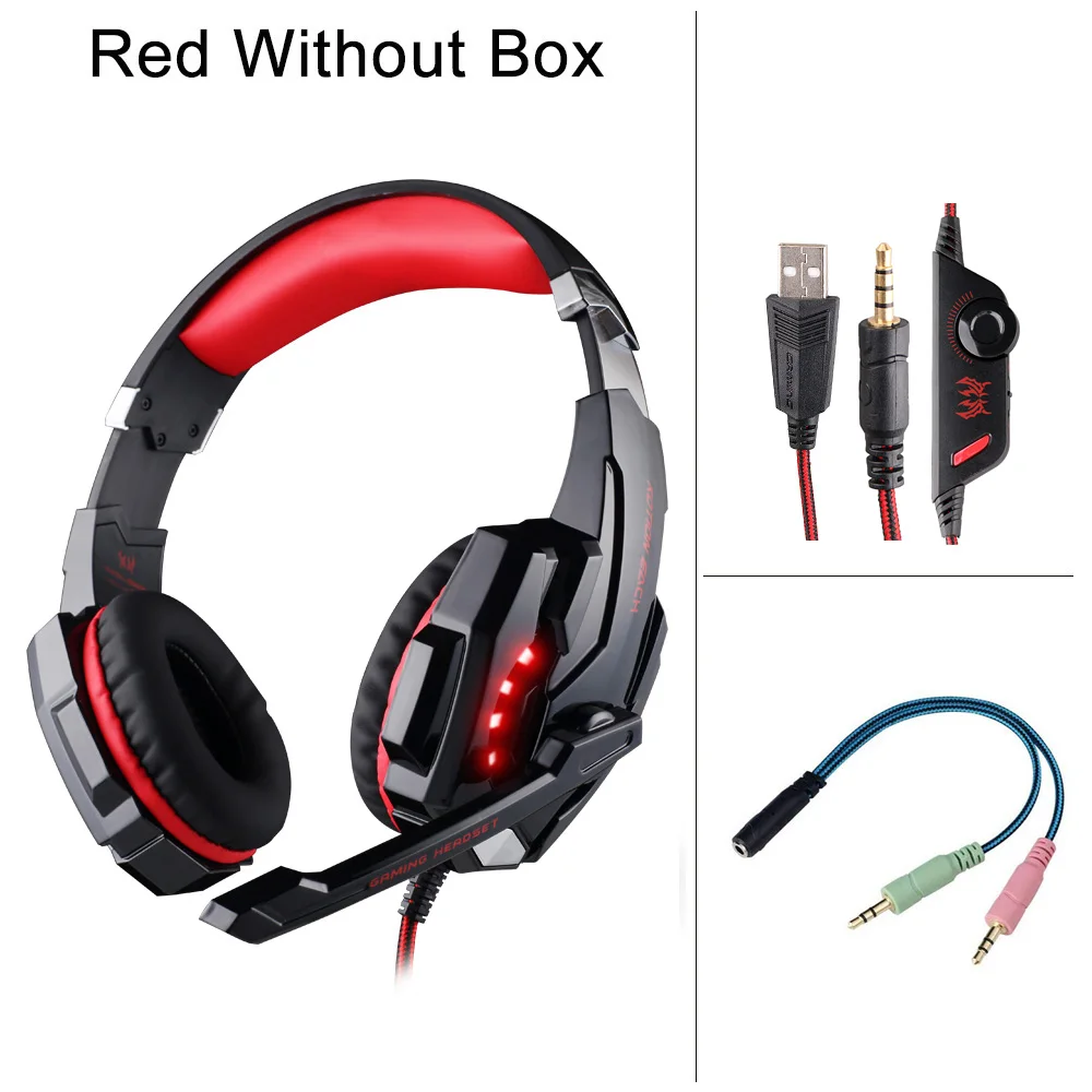 Red Without Box KOTION каждый G9000 Игровые наушники для компьютера светящаяся гарнитура стерео Бас проводные наушники с микрофоном для ПК ноутбука PS4 - Цвет: Red Without Box