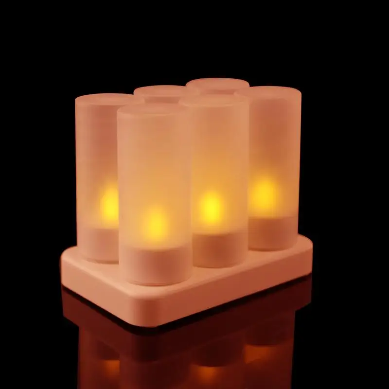 

Rechargeable 6-LED Flickering Flameless LED Tea Light Flicker Tea Candle Light Party Wedding Candels Safety Home Decoration