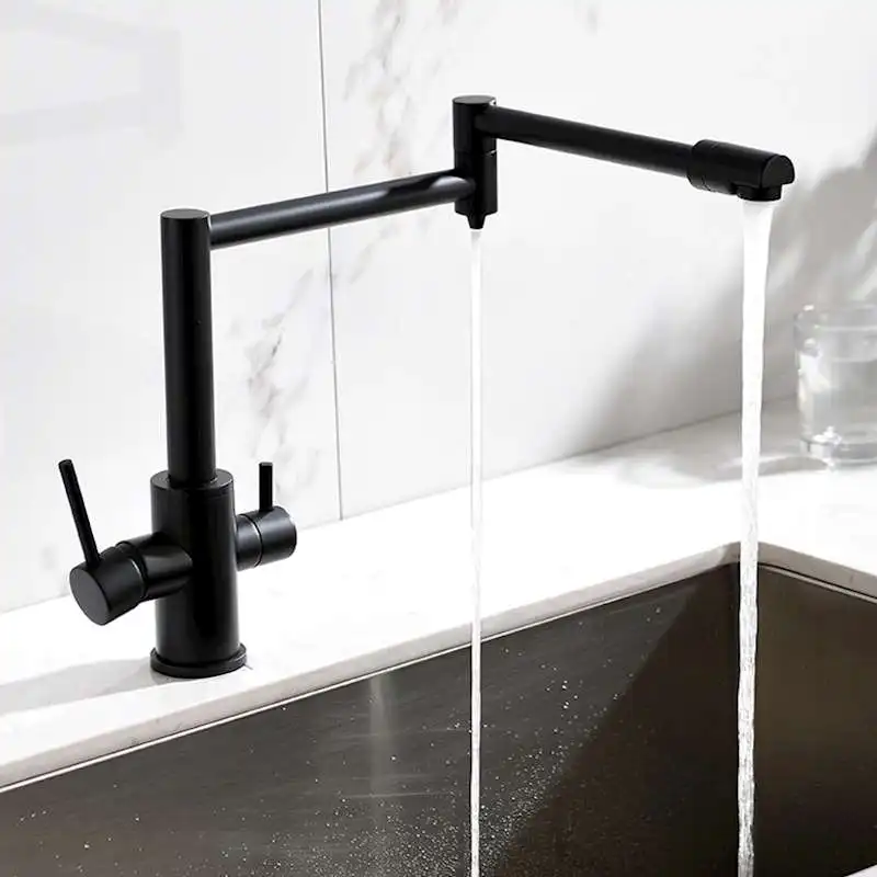 MTTUZK Brass Brushed Kitchen Folding Faucet With Pure Water Cold Hot Kitchen Modern Drinking Water 3 Way Filtered Faucet Mixer