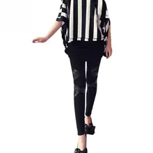 Новинка года для женщин сплошной черный кружево PU лоскутное карандаш брюки леггинсы фитнес стрейч узкие# H915