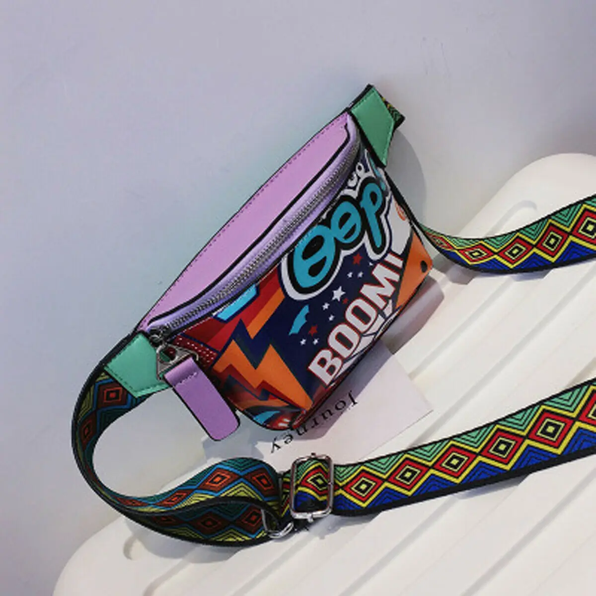 Фиолетовый Унисекс искусственная кожа поясная сумка телефон цепи Crossbody маленький Пояс Цветочные пакеты сумки для хранения - Цвет: Фиолетовый