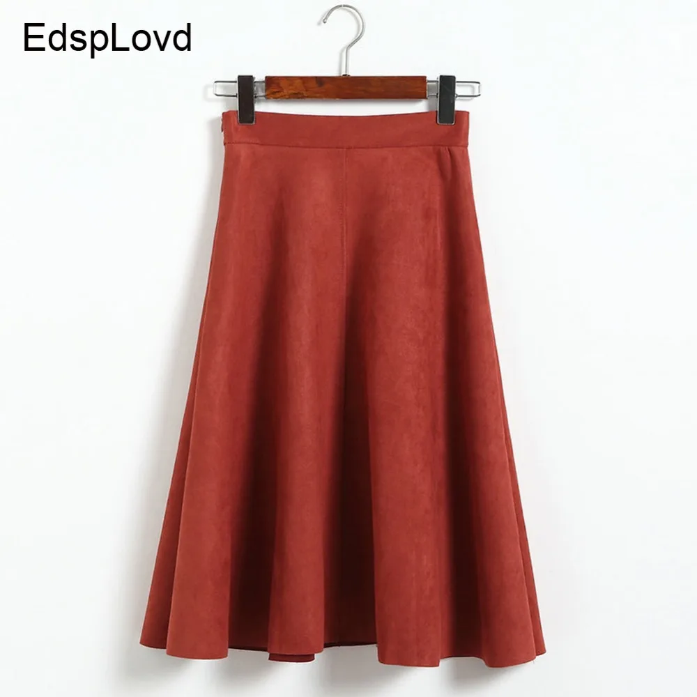 Edsplovd micro suede tall waist A line skirt Women 2018 Autumn winter ...
