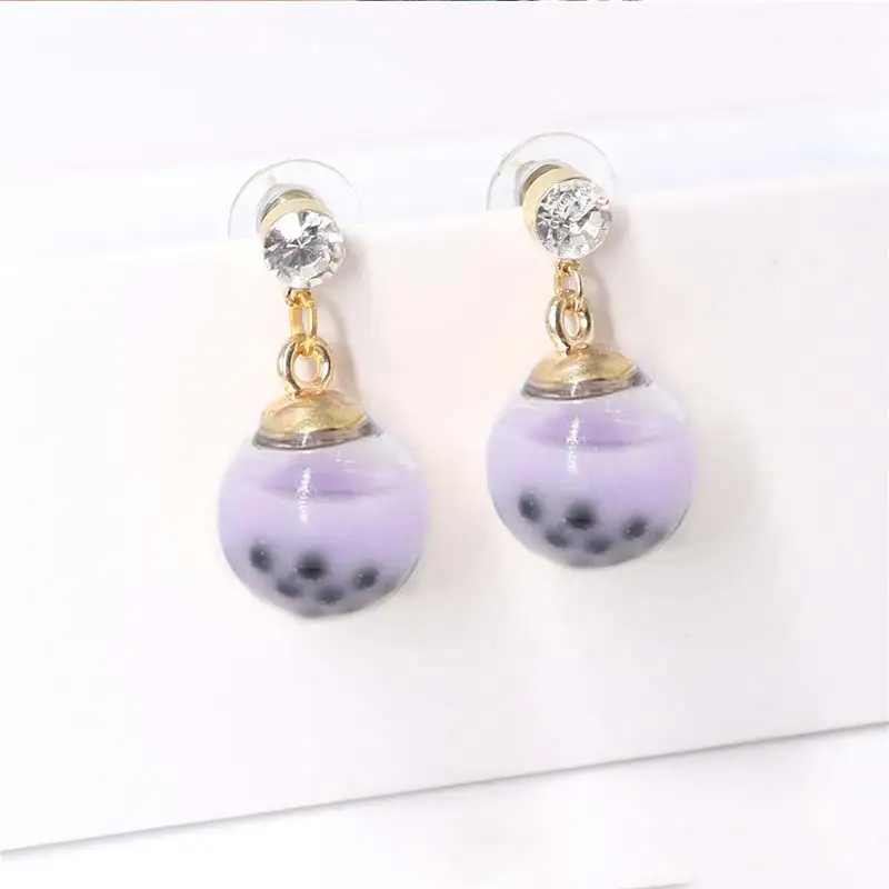 Personality Resin Milk Tea Drink Earring Girls Gifts Colors Candy Color Creative Unique Bubble Tea 45 Colors Drop Earrings 1Pair - Окраска металла: 12