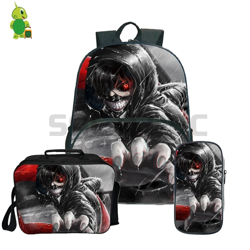 

Tokyo Ghoul 3Pcs/Sets Backpack Kaneki Ken School Book Bags for Teenage Boys Girls Travel Rucksack with Cooler Bag Kids Book Bag