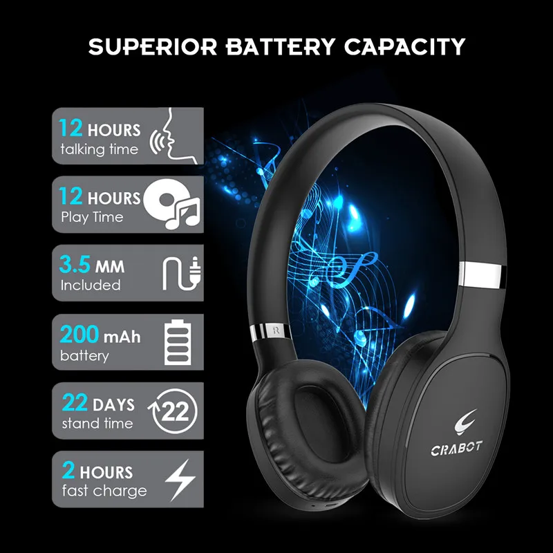 Crabot C3 Беспроводной Bluetooth наушники/гарнитура с 4.1 стерео и микрофон для музыки