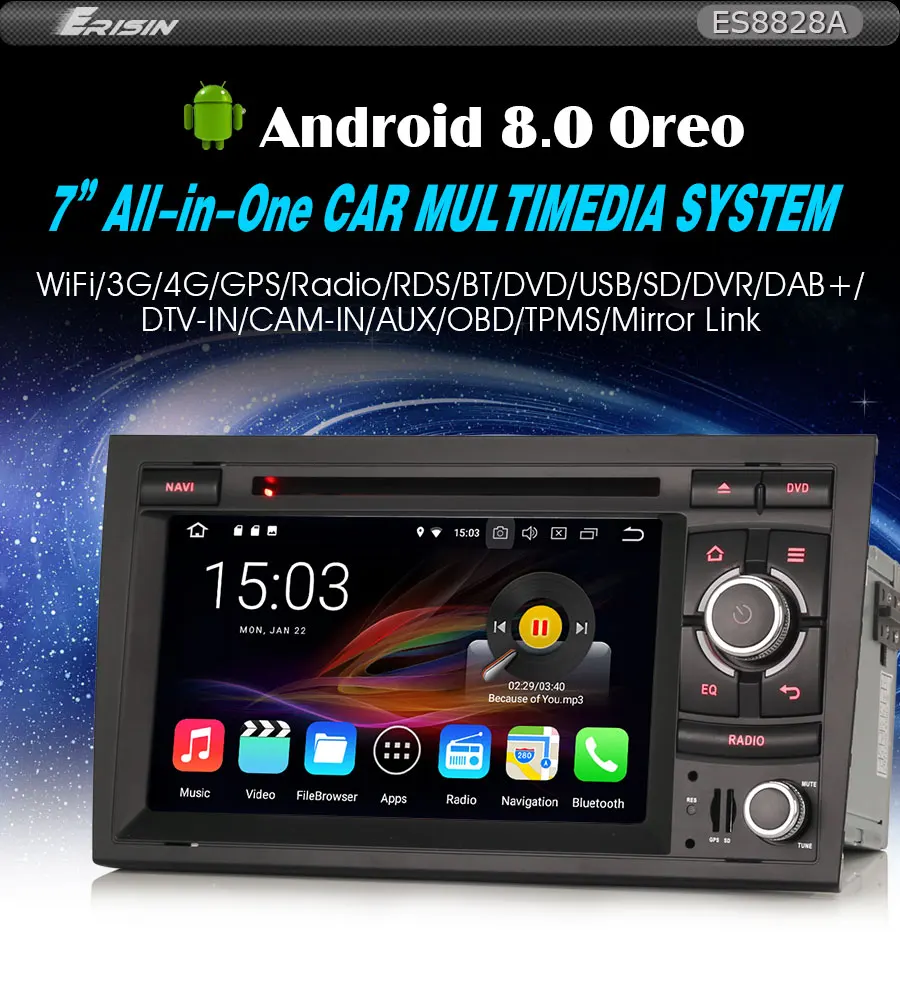 Flash Deal Erisin ES8828A  7" Android 8.0 Octa core 4G RAM Car DVD for AUDI A4 S4 RS4 0