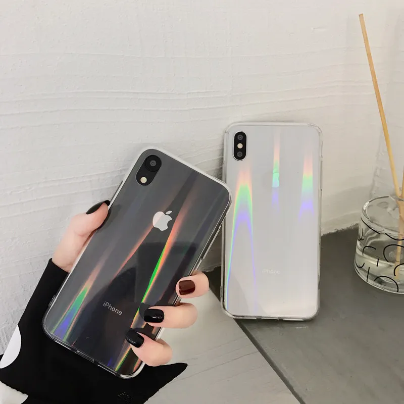 

Transparent soft Fashion Gradient Rainbow Laser Case for iPhone X XS Max Xr Capa Fundas for iPhone 8 7 6 6S Plus Silica gel Case