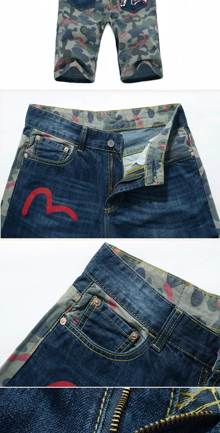Аутентичные Evisu Весна и лето новые полки мужские повседневные джинсовые шорты дышащие мыть колено Модные мужские прямые брюки