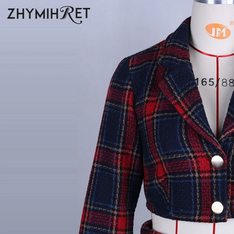 Zhymihart комплект из 2 предметов для осени и зимы платье в клетку укороченный топ