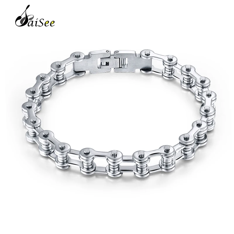 

SAISEE Silver Stainless Steel Bracelets Men Bicycle Chain Bracelet Cuff Wristband Link Chain Bracelets & Bangles For Men Jewelry