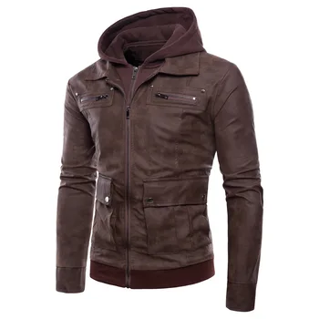

2018 New Spring Fashion Men Motorcycle PU Leather Jackets Female Zippers Coat Hot Black spring Autumn Short Outwear Hooded jacke