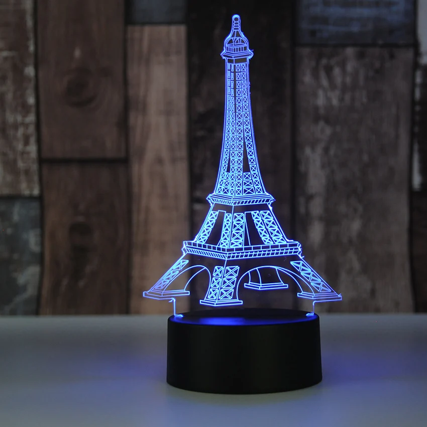 Новинка светильник 7 цветов Эйфелева башня светодиодный 3D ночник сенсорный USB