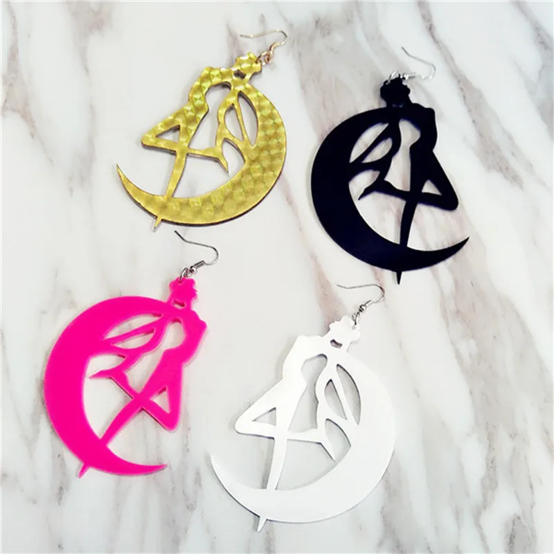 

Anime Sailor Moon Jewelry Star and Moon Drop earring Golden Yellow Acrylic Moon Earring For Kids Girls Cute Sweet Accessories