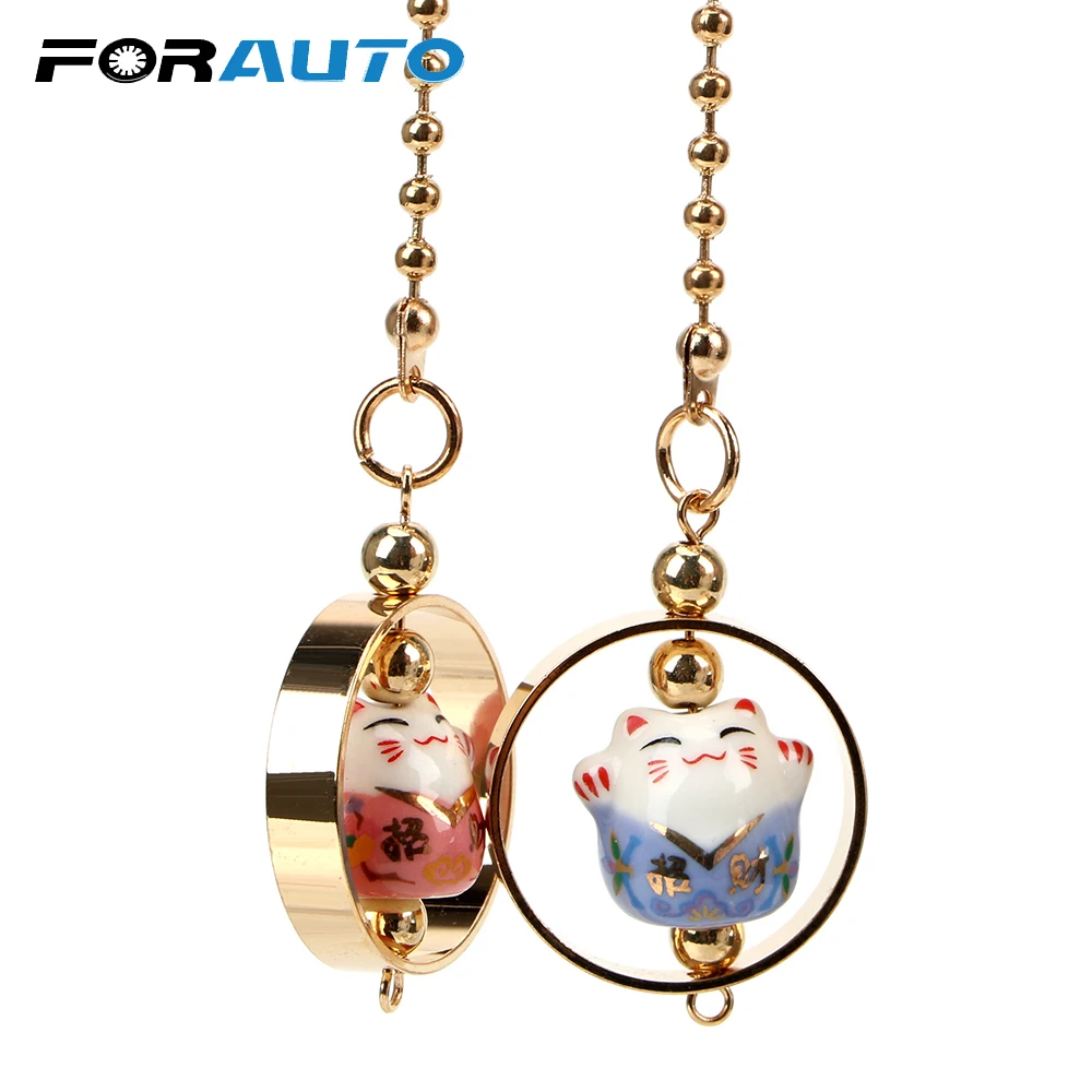 

FORAUTO Car Rearview Mirror Decoration Hanging Ornament Lucky Cat Car Pendant Alloy Ceramics Interior Accessories Car-styling