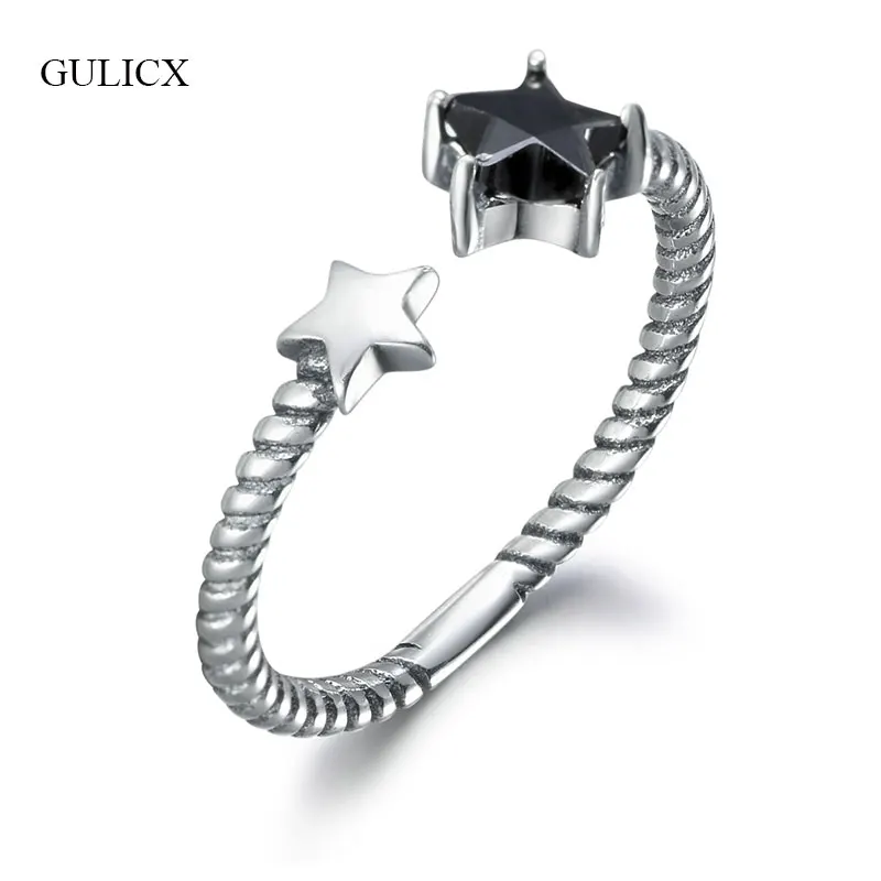 

GULICX Summer Style White & Black Stars Zirconia Rings For Women 925 Sterling Silver Open Rings Ladies Holiday Jewelry GLRT0160