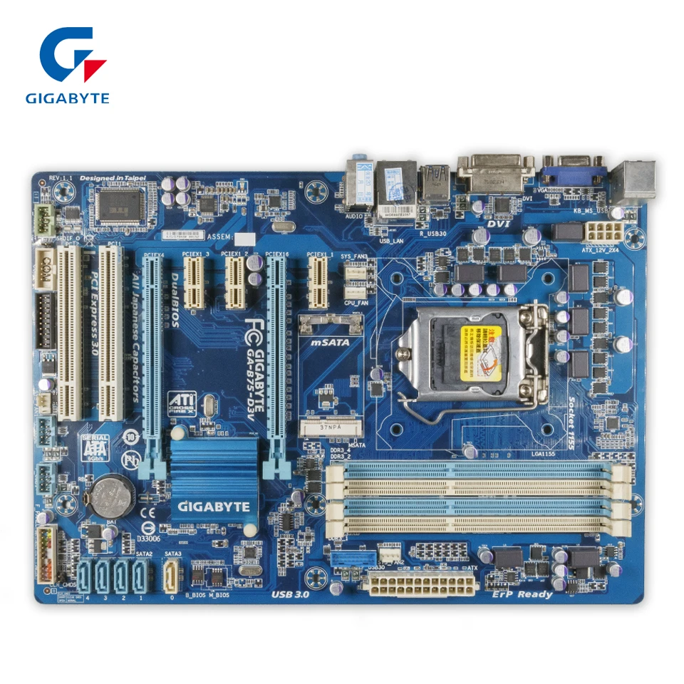 Original Gigabyte GA-B75-D3V Desktop Motherboard B75-D3V B75 Socket LGA 1155 i3 i5 i7 DDR3 ATX 100% Fully Test gigabyte ga h61m s1 micro atx lga 1155 ddr3 motherboard blue silver