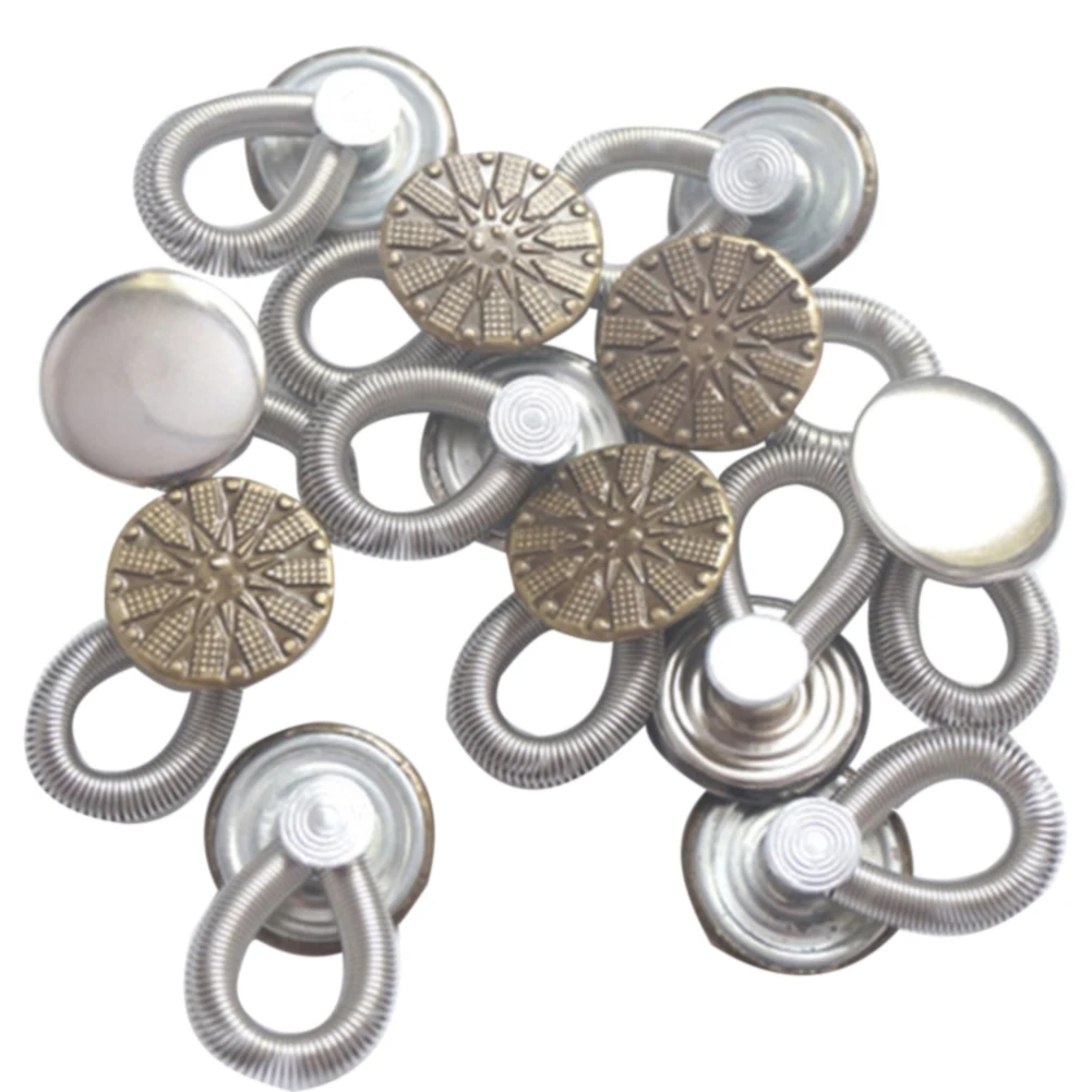 

6pcs Durable Spring Elastic Flexible Pants Extension Coat Collar Button Metal Stretch Waistband Trouser Shirt Neck Extenders
