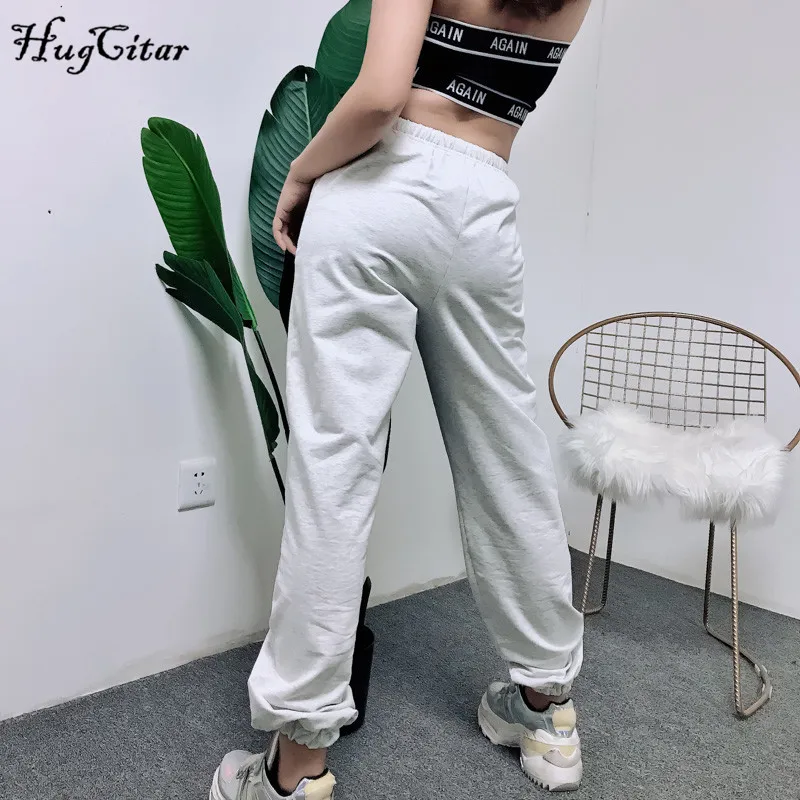 Hugcitar cotton high waist losse baggy cargo pants 2019 autumn winter fitness trousers streetwear outfits Hugcitar cotton high waist losse baggy cargo pants 2019 autumn winter fitness trousers streetwear outfits