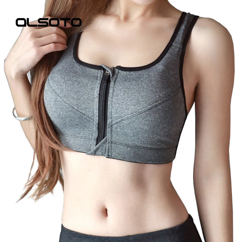 

ALSOTO Women sport bra Fitness yogo jogging for running front zipper Quick-drying Gym Push Up Breathable shockproof sportswear