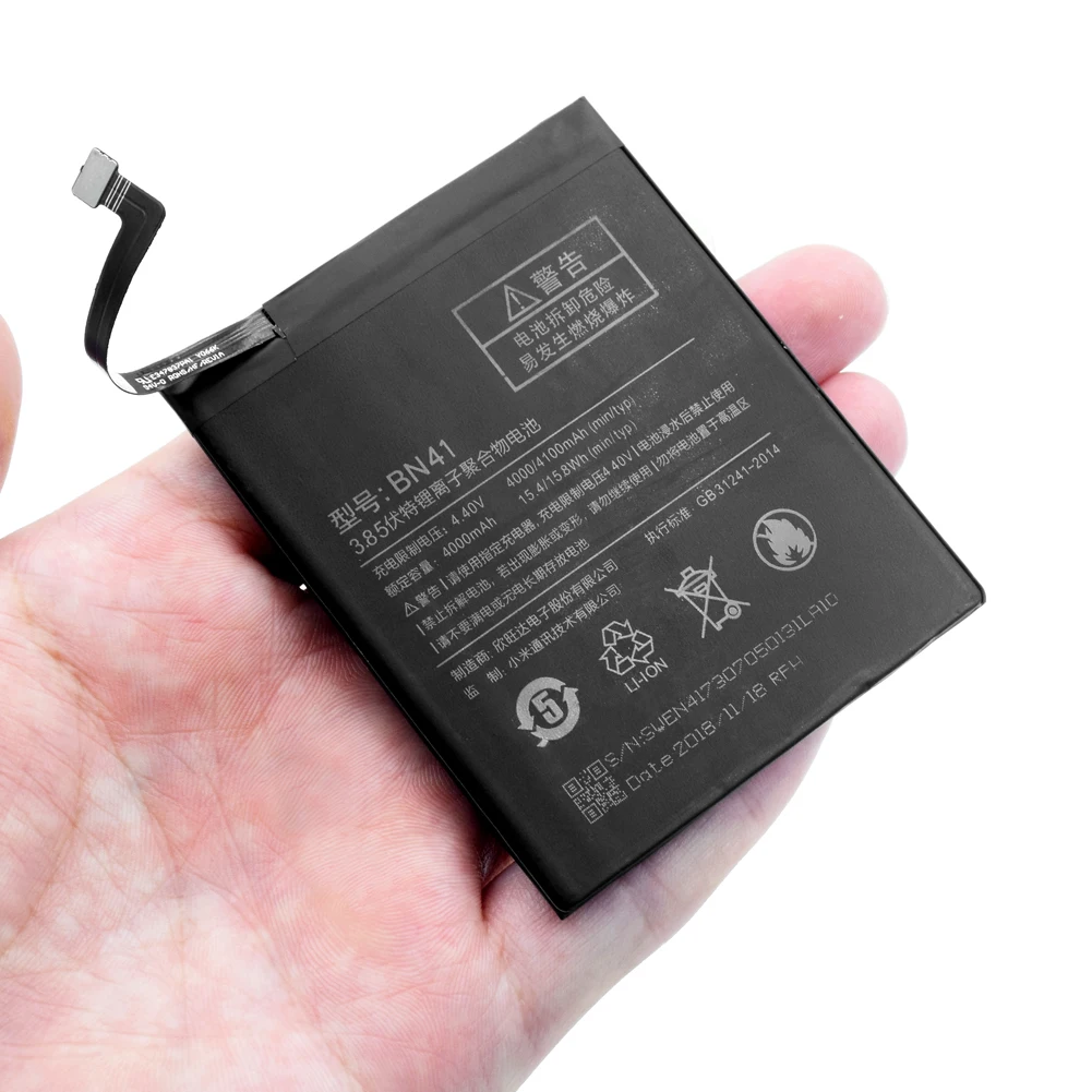 

XiaoMi Lithium 3.85V 4100mAh Rechargeable Phone Battery BN41 BN-41 BN 41 For Xiaomi Redmi Note 4 Replacement + Opening Tools