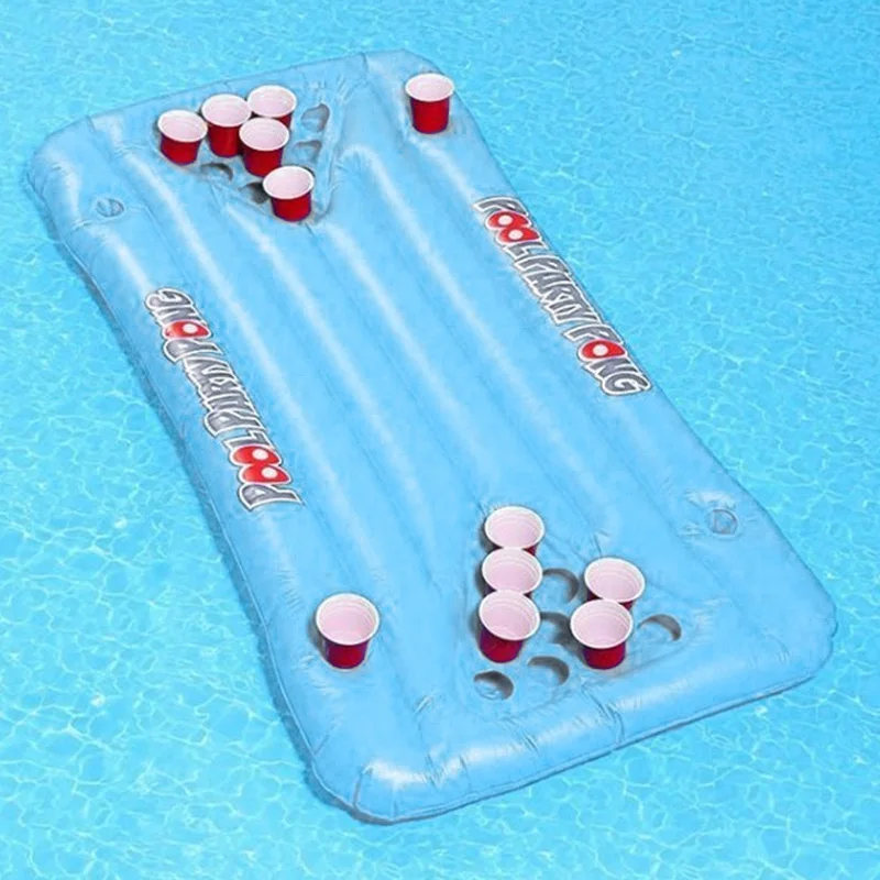 Thethan PVC Inflatable Beer Pong Table Mattress Lounge Pool Float 24 Cup Holder for Summer