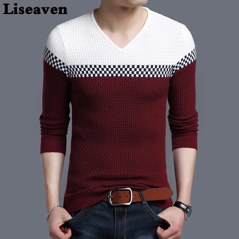 Liseaven, зимний мужской пуловер, свитер, Повседневный, вязаный, теплый, свитера, узор, v-образный вырез, пуловеры, брендовая мужская одежда