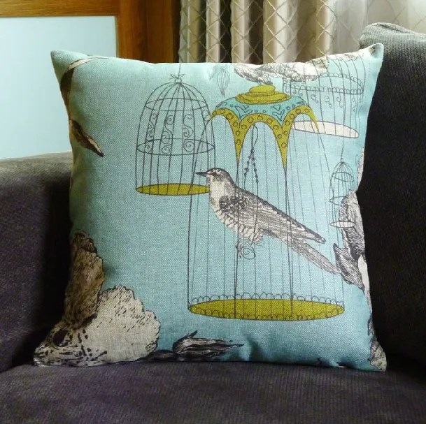 Wholesale! Vintage blue Birdcage bird cushion cover pillow case for