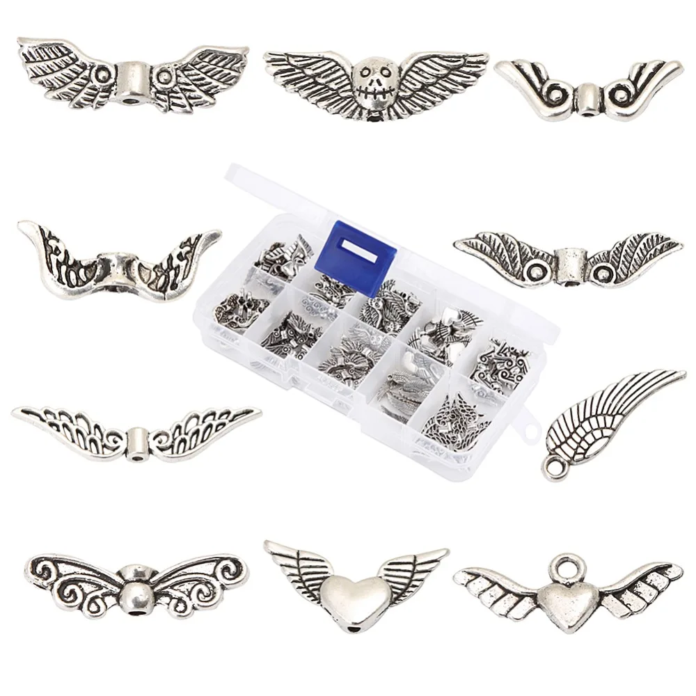 

1 BOX 63-850 zinc alloy antique silver-plated angel wing charm beads jewelry diy loose beads