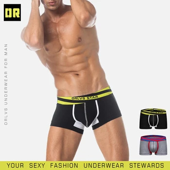 

ORLVS Brand Breathable Sexy Gay Boxers Men Underwear Cotton Quick Dry Male Panties Comfortable Underpants Men Sleepwear Boxers