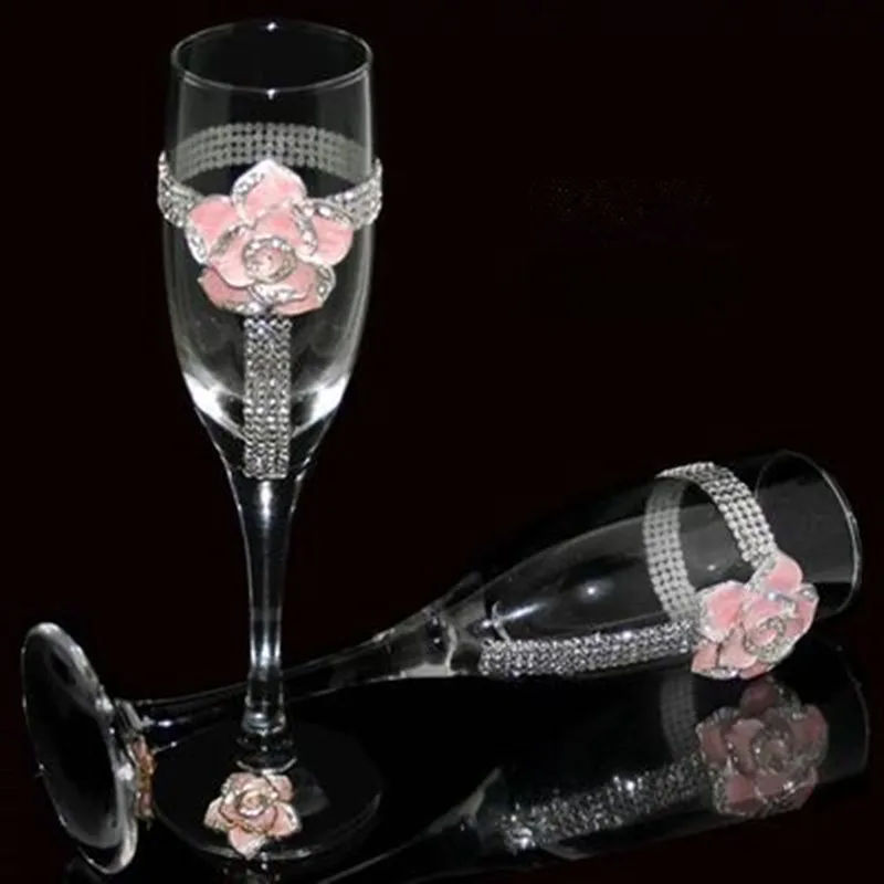 Image Handmade luxury creative gifts champagne glasses wine cup set bride and groom diamond pearl crystals decor toasting flutes deco