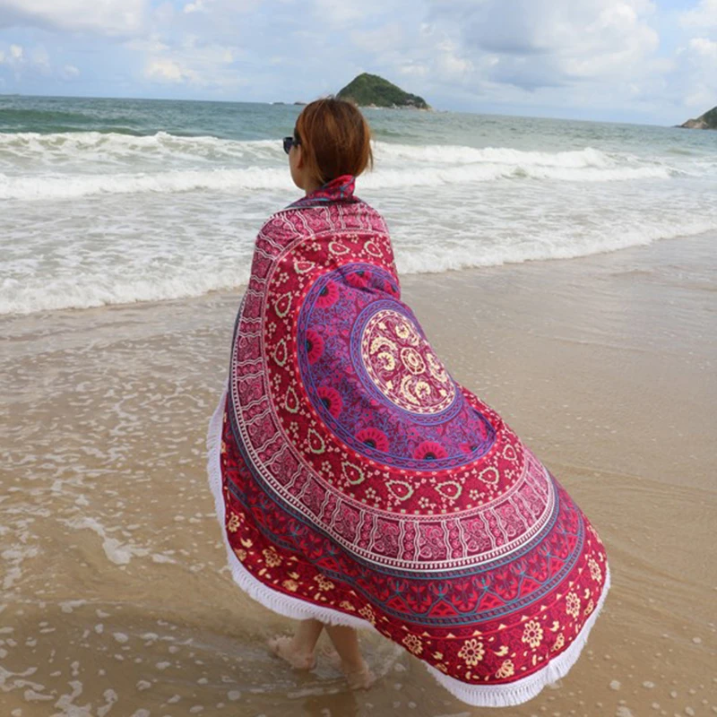 Горячая микрофибра 145 см круглый пляжное полотенце с кисточками Богемия Печатных Полотенца для взрослых MCK99