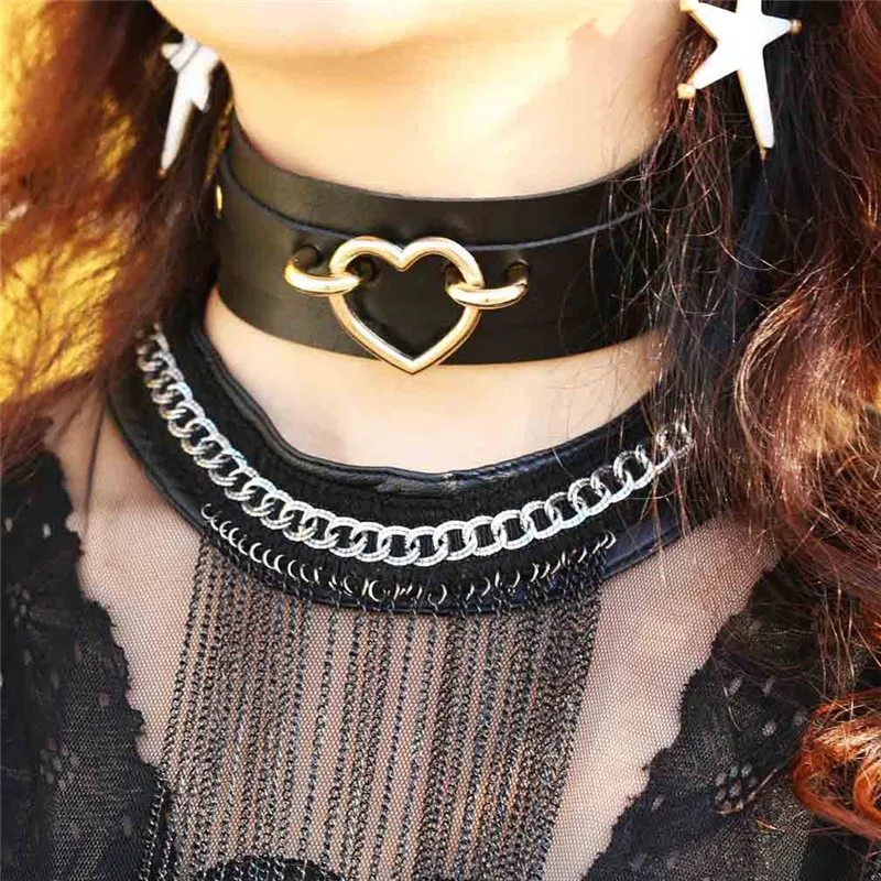 

Ahmed Harajuku Pu Leather Choker Heart Collar Bondage Goth Chocker Women Belt Necklace Punk Trendy Rock Sexy Gothic jewelry