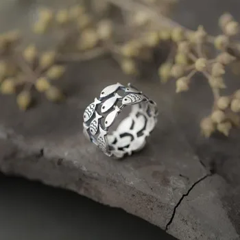 

L&P Retor Style Sterling Silver Fish Ring for women,Chinese Style Lady Sterling-silver-jewelry Wholesale Freeshipping