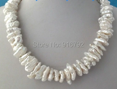 

YH@CS >White Cornflake Freshwater Pearl Necklace 14KGP 18