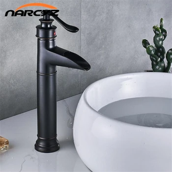 

New Style Black finish bathroom faucets tall basin faucet black sink mixer taps square single handle deck mounted water B536