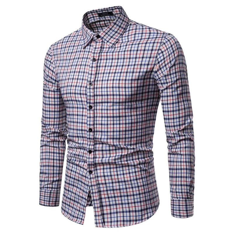 Drop Shipping Men Plaid Shirt Long Sleeve Shirts 2019 Fashion Casual Multi-Color Checkered Cotton Chemise Homme