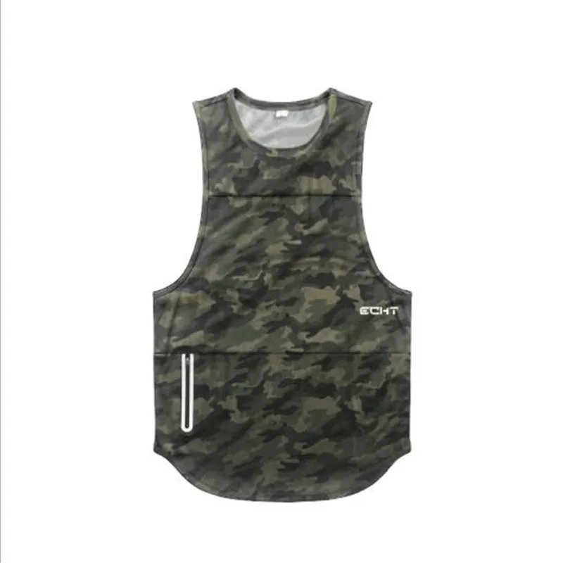 Camouflage Мужские майки на молнии, украшенные буквами, рубашки без рукавов, летняя одежда, бодибилдинг, майка, повседневные Фитнес-танки, футболки - Color: Camouflage