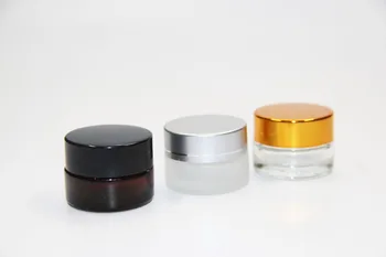 

200pcs 5g Amber Glass cream Jars Bottle Bosx Cosmetic Container,Cosmetic Jars Black/Silver/Gold lids glass bottles Storage Pots