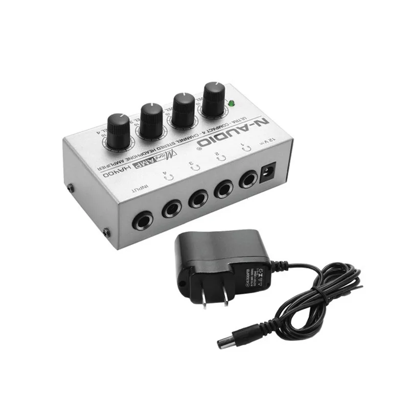 HA400 Ultra-compact 4 Channels Mini Audio Stereo Headphone Amplifier With Power Adapter Silver